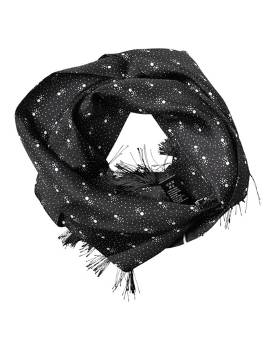 Dolce & Gabbana Black Silk Dotted Men Neck Wrap Shawl Scarf