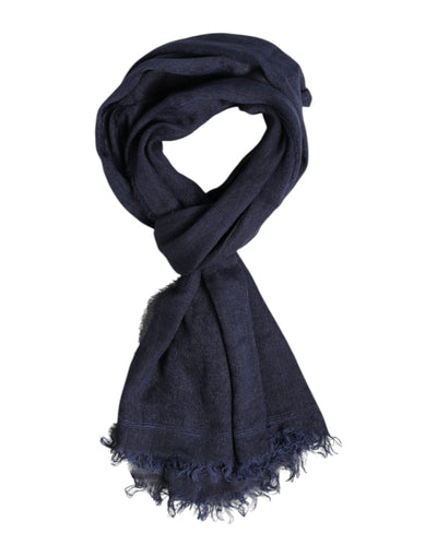 Dolce & Gabbana Blue Linen Neck Wrap Men Shawl Fringe Scarf