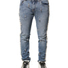 Dolce & Gabbana Blue Embellished Cotton Skinny Denim Jeans