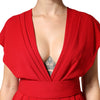 Dolce & Gabbana Red Viscose Plunging Neckline Long Maxi Dress