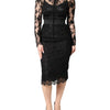 Dolce & Gabbana Black Lace Trim Cotton Sheath Midi Dress