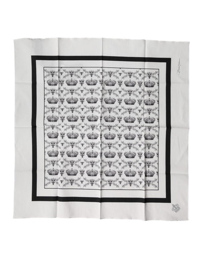 Dolce & Gabbana White Crown Cotton Men Square Foulard Scarf