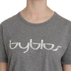 BYBLOS Cotton Grey Short Sleeve Round Neck Top T-shirt Blouse