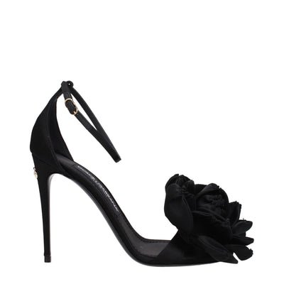 Dolce & Gabbana Black Satin Stiletto Heel Sandals