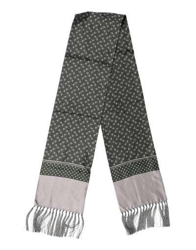 Dolce & Gabbana Gray Patterned Fringes Neck Foulard Scarf