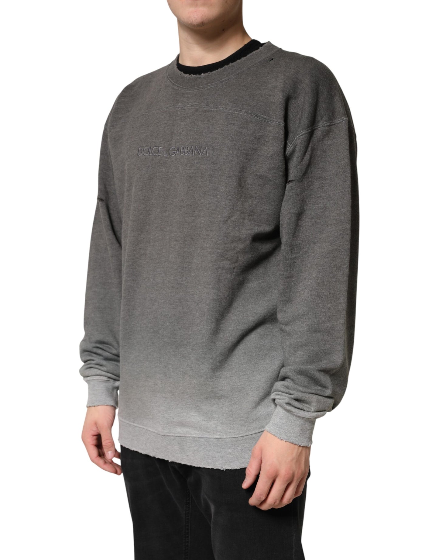 Dolce & Gabbana Gray Cotton Crew Neck Men Sweatshirt Sweater