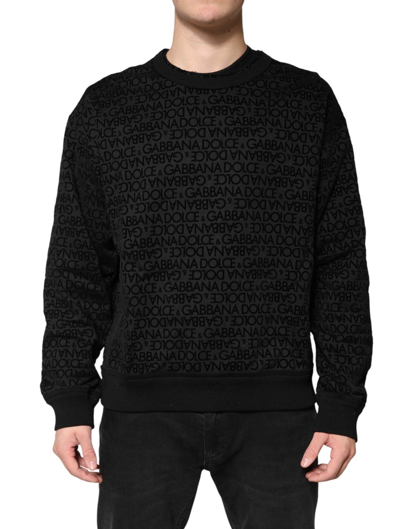 Dolce & Gabbana Black Monogram Crew Neck Sweatshirt Sweater