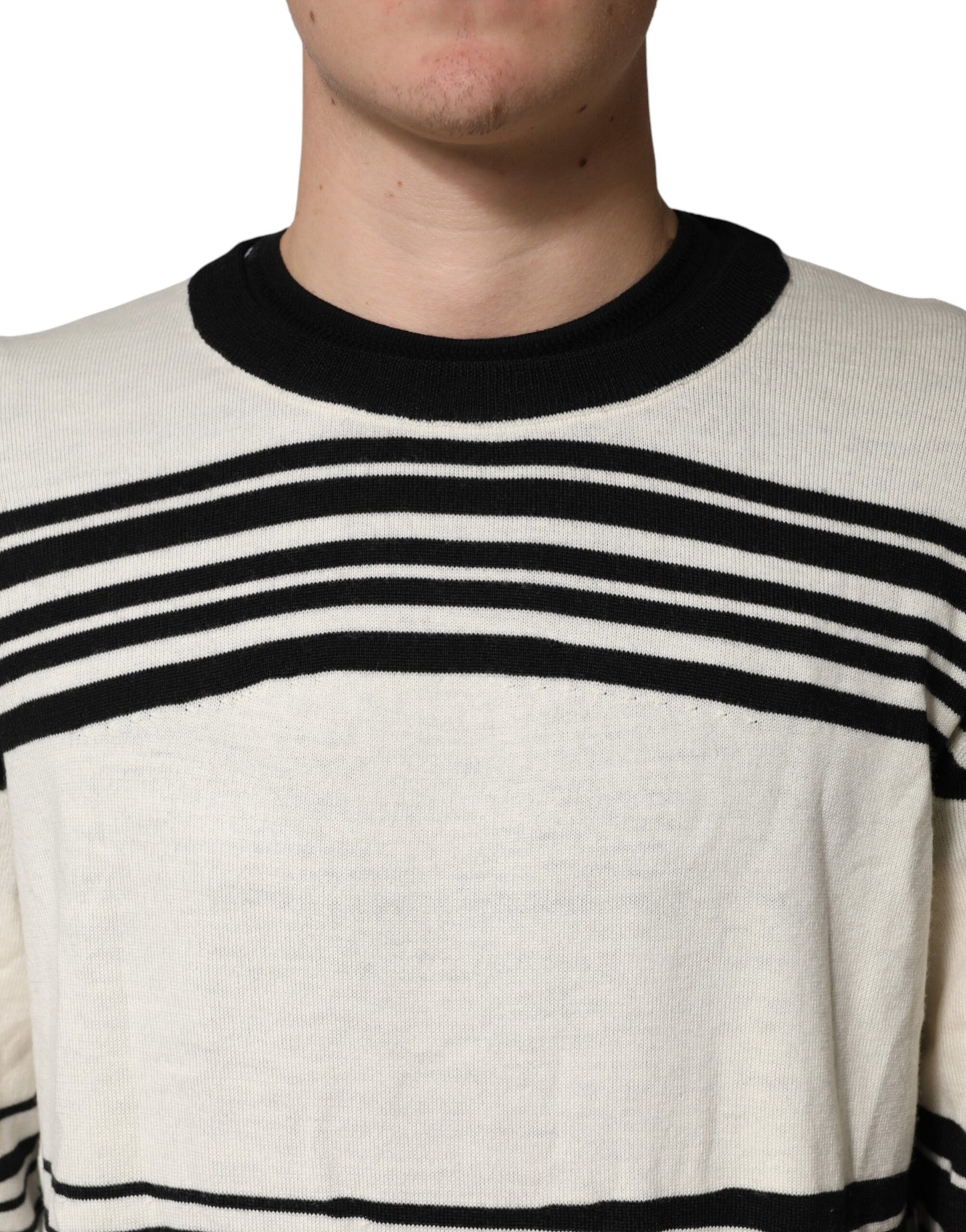 Dolce & Gabbana Black White Stripe CrewNeck Pullover Sweater