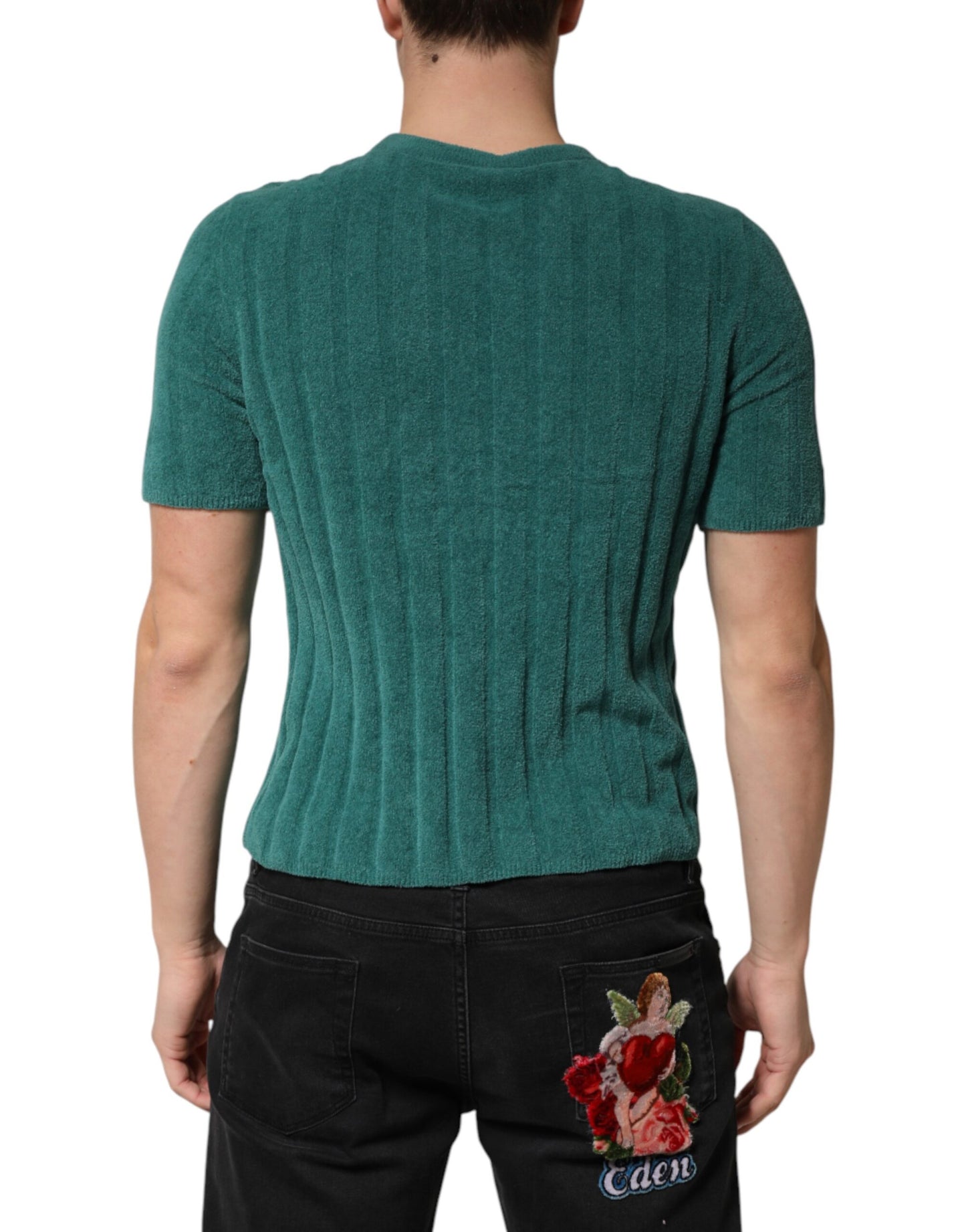 Dolce & Gabbana Dark Green Cotton Blend Men Crew Neck T-shirt