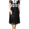 Dolce & Gabbana Black White Silk Macrame Lace Midi Dress