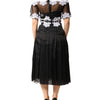 Dolce & Gabbana Black White Silk Macrame Lace Midi Dress