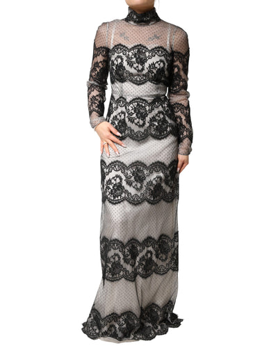Dolce & Gabbana Black White Lace Silk Blend MaxiSheath Dress