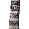 Dolce & Gabbana Black White Lace Silk Blend MaxiSheath Dress