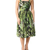 Dolce & Gabbana Green Leaves Print Cotton Halter Midi Dress
