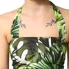 Dolce & Gabbana Green Leaves Print Cotton Halter Midi Dress