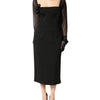 Dolce & Gabbana Black Sheer Yoke Rosette Sheath Midi Dress
