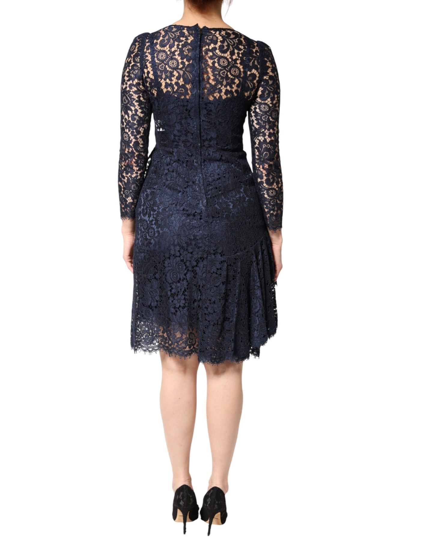 Dolce & Gabbana Blue Lace Ruffle A-line Knee Length Dress