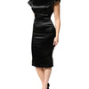 Dolce & Gabbana Black Satin Sheath Midi Cap Sleeves Dress