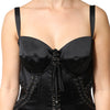 Dolce & Gabbana Black Satin Acetate Lace Eyelets Mini Dress