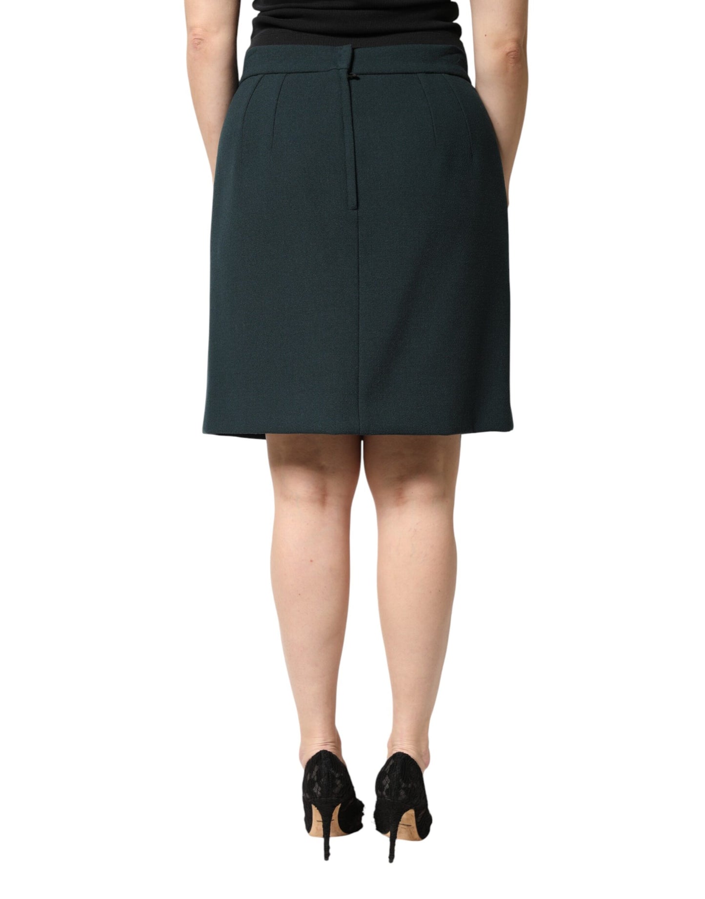 Dolce & Gabbana Dark Green Mid Waist Pencil Cut Mini Skirt