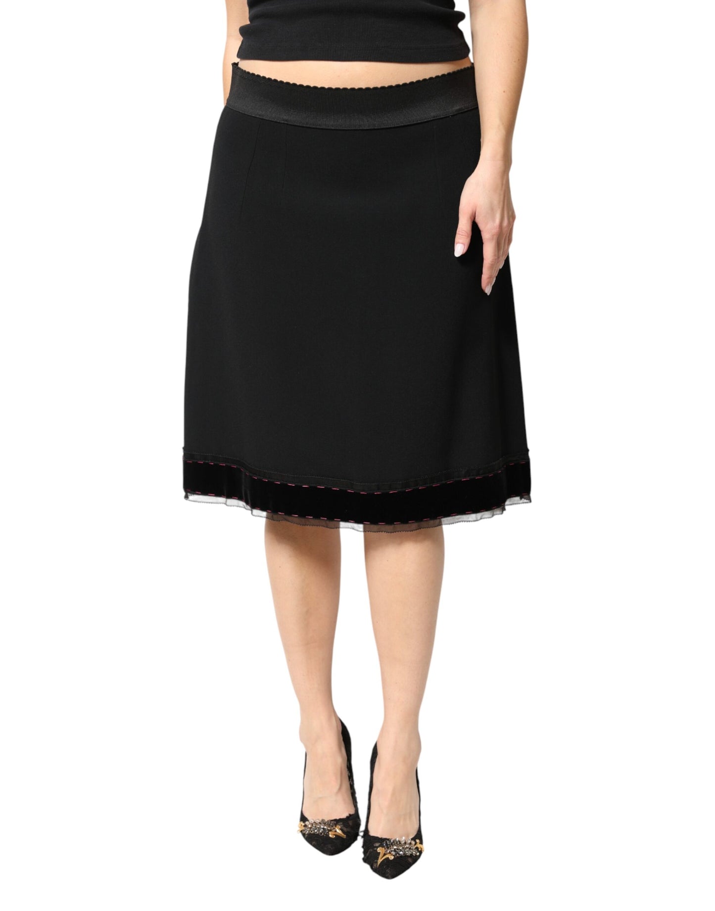 Dolce & Gabbana Black Mid Waist A-line Knee Length Skirt