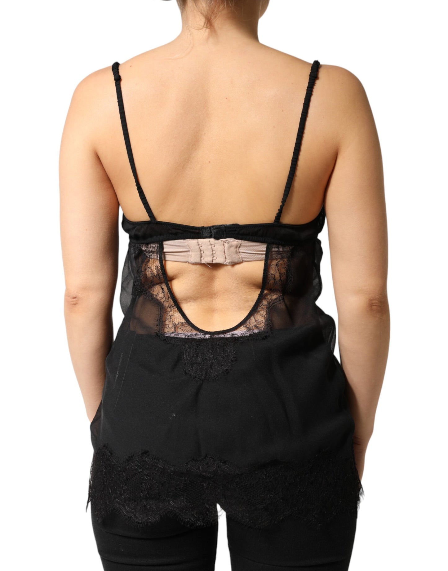 Dolce & Gabbana Black Silk Floral Lace Chemise Lingerie Top