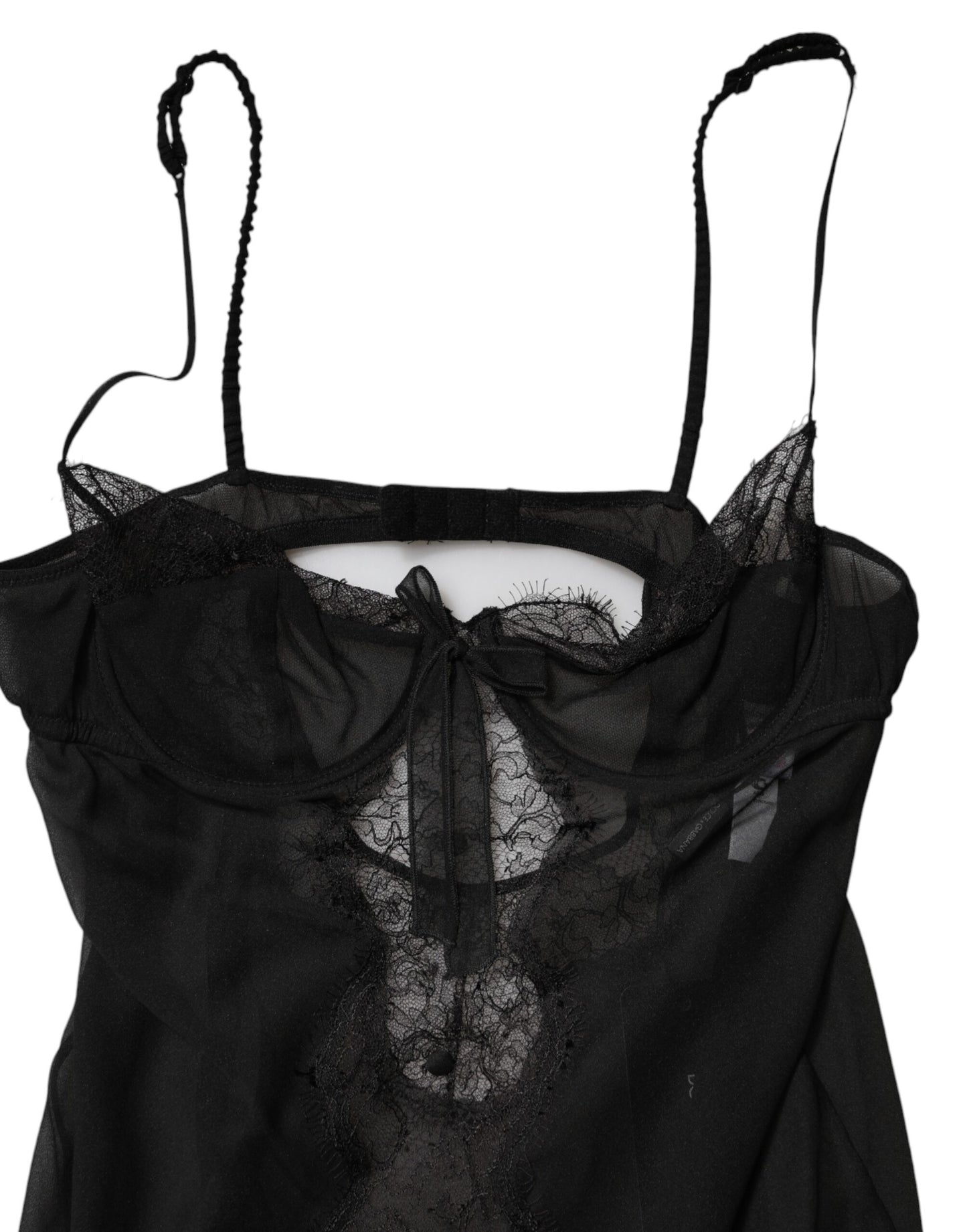 Dolce & Gabbana Black Silk Floral Lace Chemise Lingerie Top