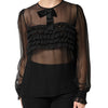 Dolce & Gabbana Black Silk Sheer Ruffle Tie-Neck Blouse Top