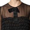 Dolce & Gabbana Black Silk Sheer Ruffle Tie-Neck Blouse Top